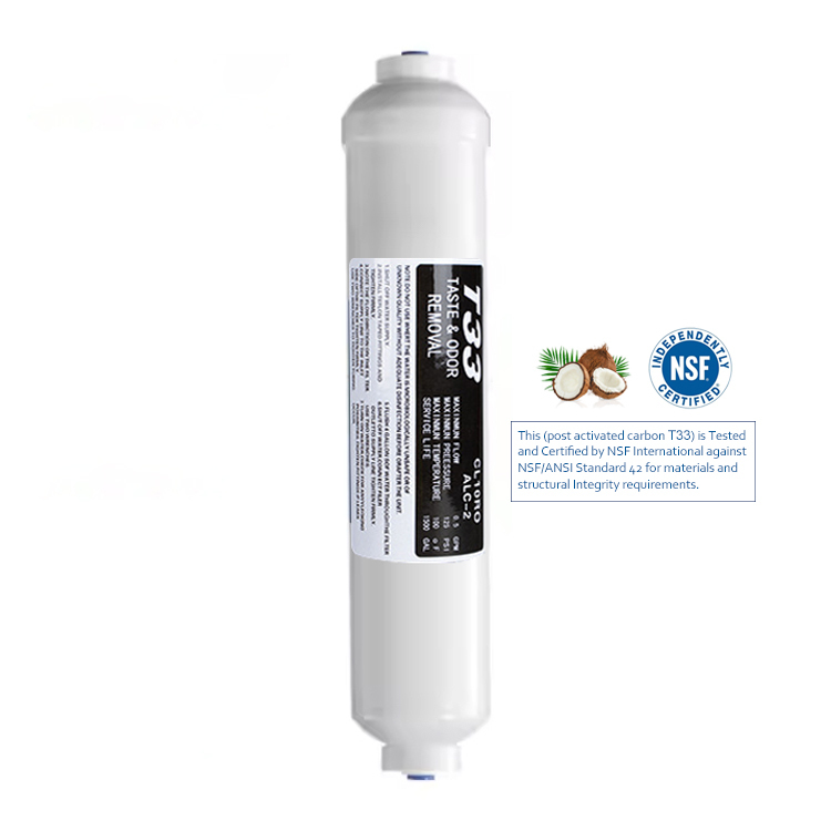 Coconut Post Activated Carbon T33 Inline Filter Cartridge NSF Certified