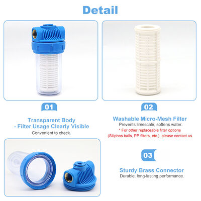 5-inch ABS Plastic + Brass Water Filter Housing with Mesh Filter Cartridges for Small-Flow Systems