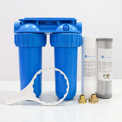 Italian DUPLEX PLUS 3P BX 2-stage Blue 10" Water Filter 1/2" 3/4" 1" Brass Port