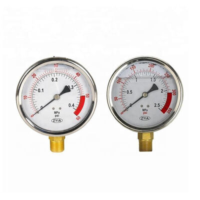 Stainless Steel Case Pressure Gauge Oil Liquid Filed 2.5" Bottom Connection for Water Treatment Plant