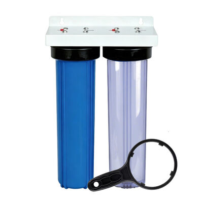 2 Stage  20" Dual Big Blue Filter Housing Set with Pressure Release Valve & Double O-Rings