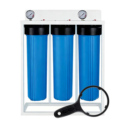 3-Stage 20x4.5 Big Blue Water Filter Housings with Filter Stand and Pressure Gauge