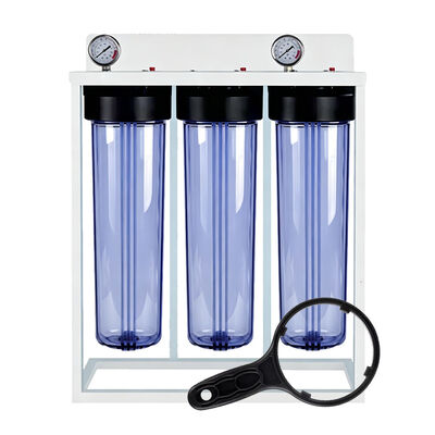 Triple 20" x 4.5" Big Blue Clear Water Filter Housing with Pressure Gauge C -C -C