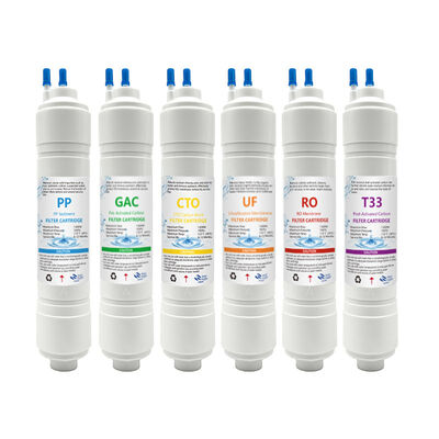 RO Systems 11 Inch Inline Water Filter Cartridge Set Including PP GAC CTO UF RO and T33 Cartridges for Water Purification